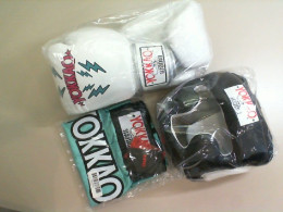 Boxing set Muay Thai boxing glove, protective helmet, green shorts YOKKAO
