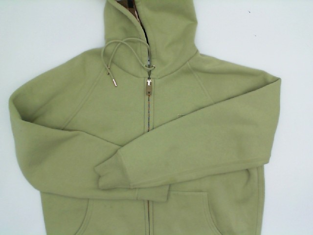 Light green jacket with a zippered hood Light green jacket with a zippered hood