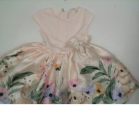 Children's pink dress with flowers and rabbit print Children's pink dress with flowers and rabbit print