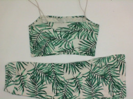 Summer suit with leaf print: top and skirt