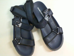 Women's sandals black leather substitute