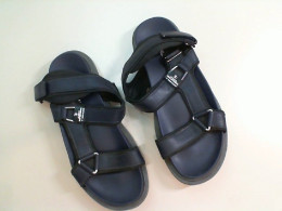 Women's sandals with velcro, black leatherette Women's sandals with velcro, black leatherette