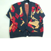 Knitted jacket with buttons black with a pattern