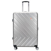 The suitcase on wheels is grey