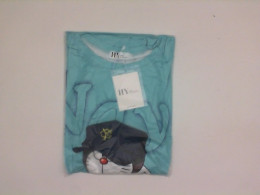 Light blue HAN SY SOCIETY t-shirt with cat print