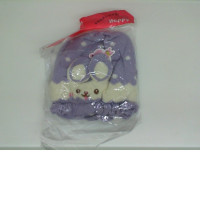 Children's purple warm hat with a picture of a hare