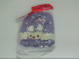 Children's purple warm hat with a picture of a hare Children's purple warm hat with a picture of a hare