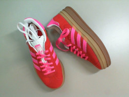 Women's sneakers, pink, suede on a high platform