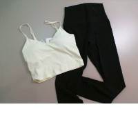 Set for sports, black leggings + yellow top with straps