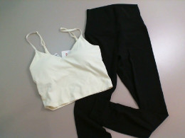 Set for sports, black leggings + yellow top with straps