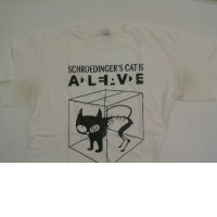 White t-shirt with SCHROEDINGER'S CAT print