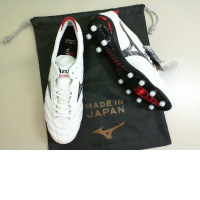 Football boots, white with studded black sole Made in Japan