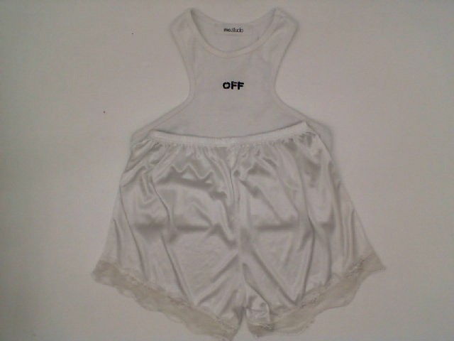 Pajamas: white shorts and T-shirt with OFF print Pajamas: white shorts and T-shirt with OFF print