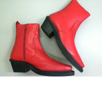 Women's ankle boots, red with small heels