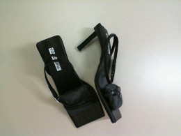 Women's open sandals, black with high heels