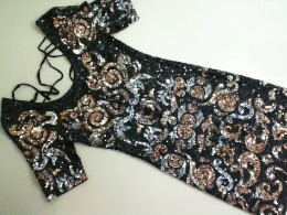 Evening dress, short, decorated with sequins