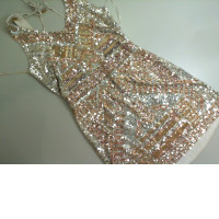 Evening dress, short, sequined, beige Evening dress, short, sequined, beige