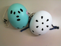 Set of 2 sports helmets, white+blue. not new