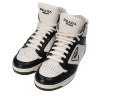  Prada District Leather Sneaker High White Black