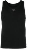 Prada Logo Plaque Tank Top in Black for Men 