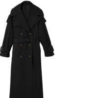 Women's Oversized Long Trench Coat Black 