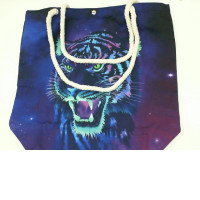 Black cloth bag with blue pattern 