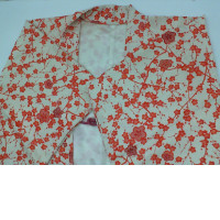 white coat with red floral pattern oversize