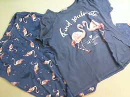 Women's pajamas, blue with flamingos, pants + T-shirt Women's pajamas, blue with flamingos, pants + T-shirt