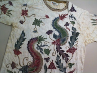 Beige T-shirt with colored pattern