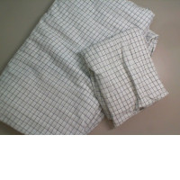 Coton bedding set, white with black check, sheet + 2 pillowcases