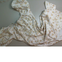 Short dress, off-shoulder, beige with flowers Short dress, off-shoulder, beige with flowers