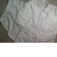 White women's set, trousers + wrap-around jacket