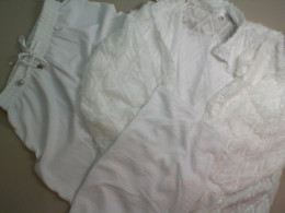 White women's set, trousers + wrap-around jacket