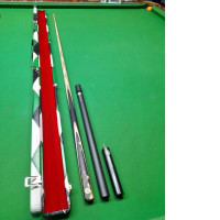 Set for playing billiards: cue, 2 tips for increasing the cue, cover color green-black-white