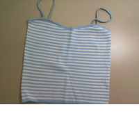 Knitted top, blue and white with straps