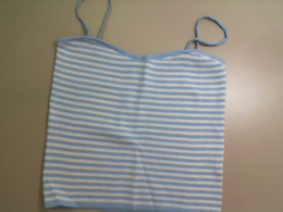 Knitted top, blue and white with straps