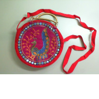 Velvet red bag with peacock embroidery