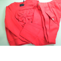 Women's red warm suit, jacket with flower + trousers
