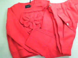 Women's red warm suit, jacket with flower + trousers