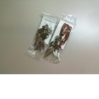 Jewelry set, Earrings with feathers + pendant on a cord with feathers