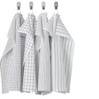 Set of 4 IKEA RINNIG Tea towel, white/dark grey/patterned, 45x60 cm.