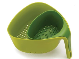  Joseph Joseph Nest Colanders Stackable Set with Easy-Pour Corners and Vertical Handle, 2-piece, Green