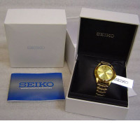 SEIKO 5 Gents Automatic self winding watch Gold stainless steel SNKK98K1 NEW 