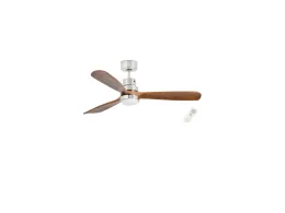 Ceiling fan with wooden blades on control panel