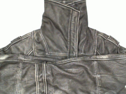 Black and gray leather jacket 