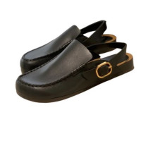 Buckle Strap Big Head Leather Slippers 
