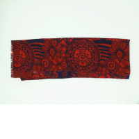 Red scarf with blue pattern