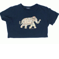 Black round neck short sleeve shirt with elephant pattern 