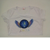 Women's white round neck shirt with blue pattern