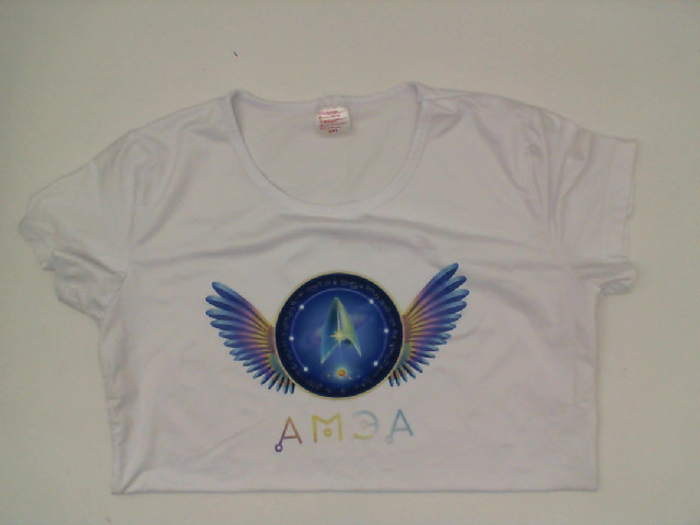 Women's white round neck shirt with blue pattern Women's white round neck shirt with blue pattern